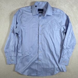 David Donahue 16 32/33 Light Blue Herringbone Non-Iron Trim Fit Pinstripe Shirt
